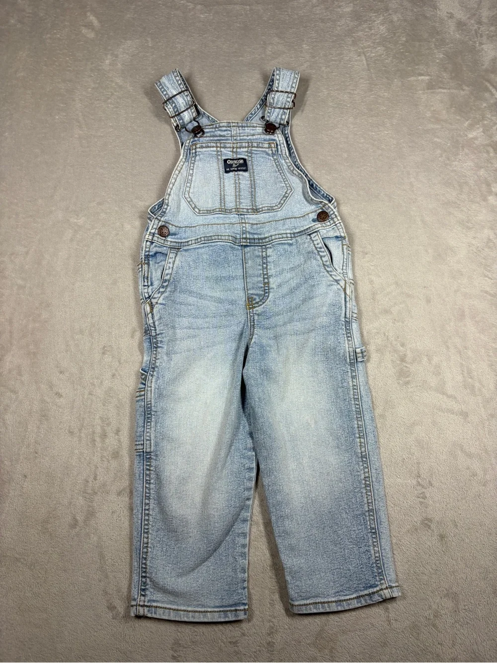 Oshkosh B’gosh Cotton Blend Denim Ligh Blue Jean Overalls Size 3T